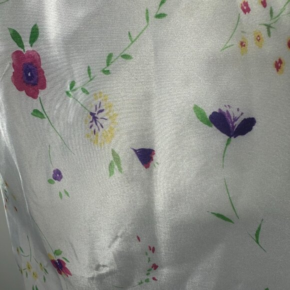 Kim Rogers White Satin Slip Dress with Pastel Floral Print Size L - Picture 7 of 7